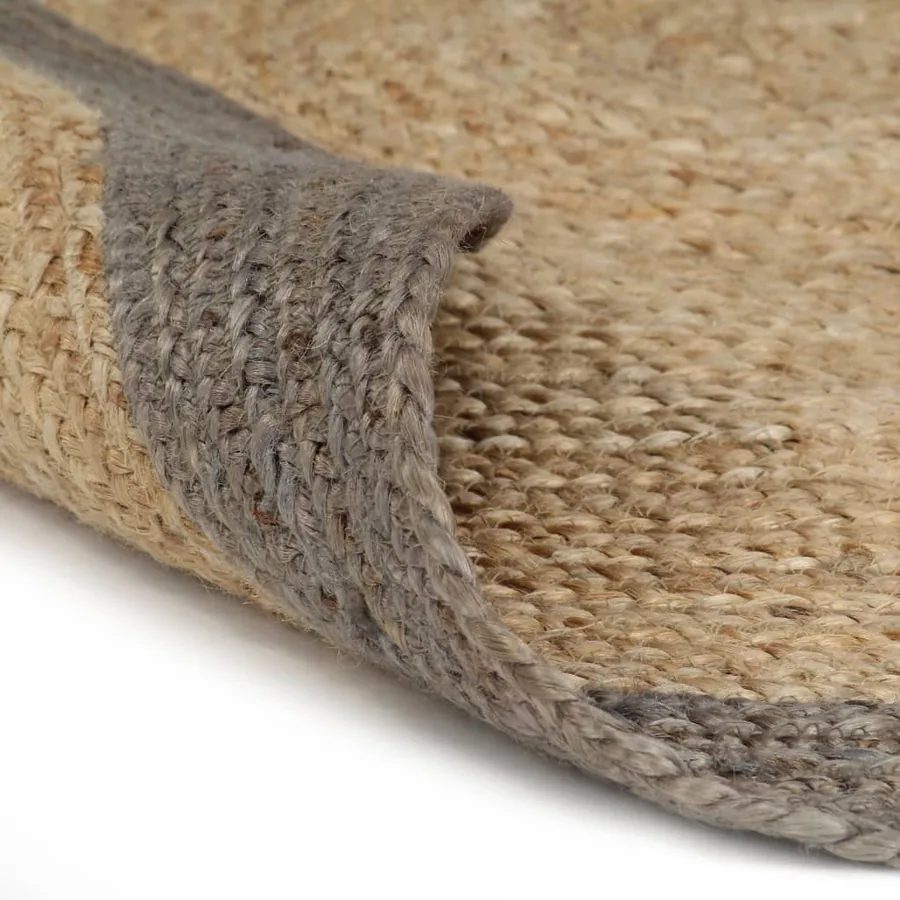 Tapis fait à la main Jute avec bord gris 90 cm - 2
