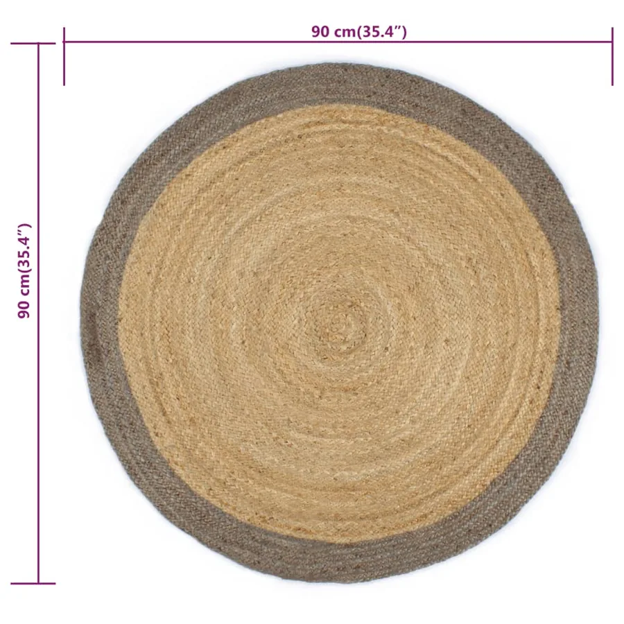 Tapis fait à la main Jute avec bord gris 90 cm - 6