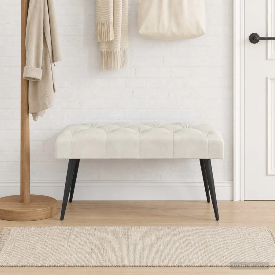 Banc avec capitonnage bouton Crème 80 x 40 x 46 cm Velours - 3