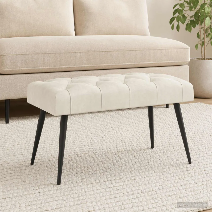 Banc avec capitonnage bouton Crème 80 x 40 x 46 cm Velours - 4