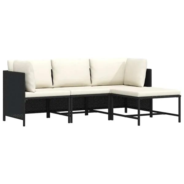 Canapés de jardin 4 pcs avec coussins Noir Résine tressée