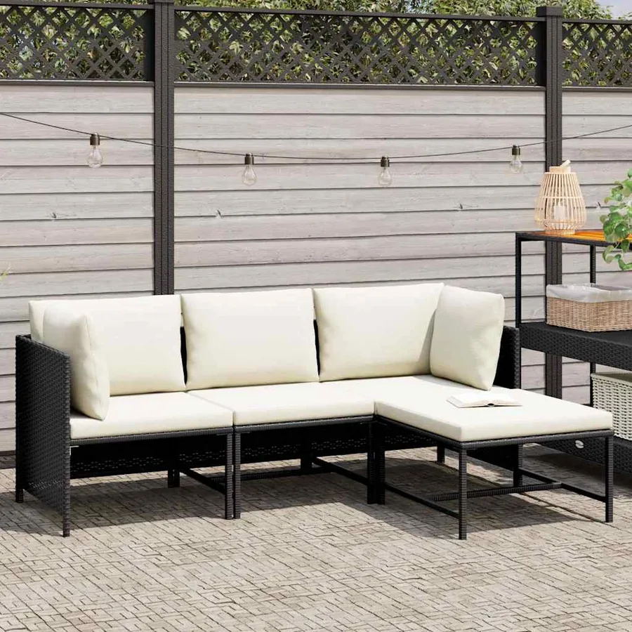 Canapés de jardin 4 pcs avec coussins Noir Résine tressée - 2