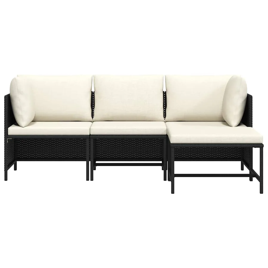 Canapés de jardin 4 pcs avec coussins Noir Résine tressée - 4