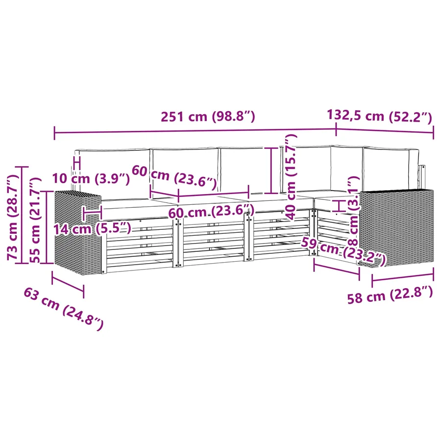 Ensemble de canapé d'angle avec coussin 5 pcs Naturel et Crème - 8