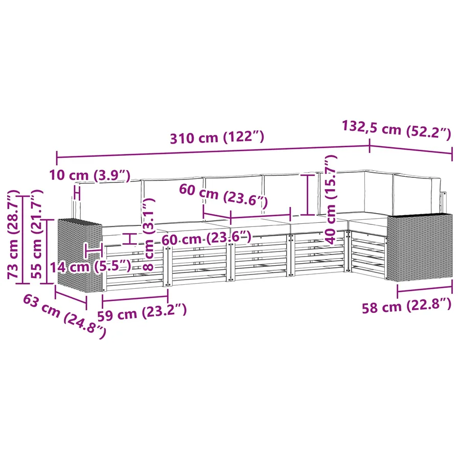 Ensemble de canapé d'angle 6 pcs Naturel et gris clair - 7