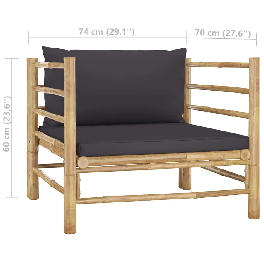 Salon de jardin 7 pcs avec coussins gris foncé bambou - 11