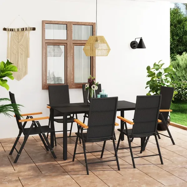 Ensemble à manger de jardin 7 pcs noir et marron