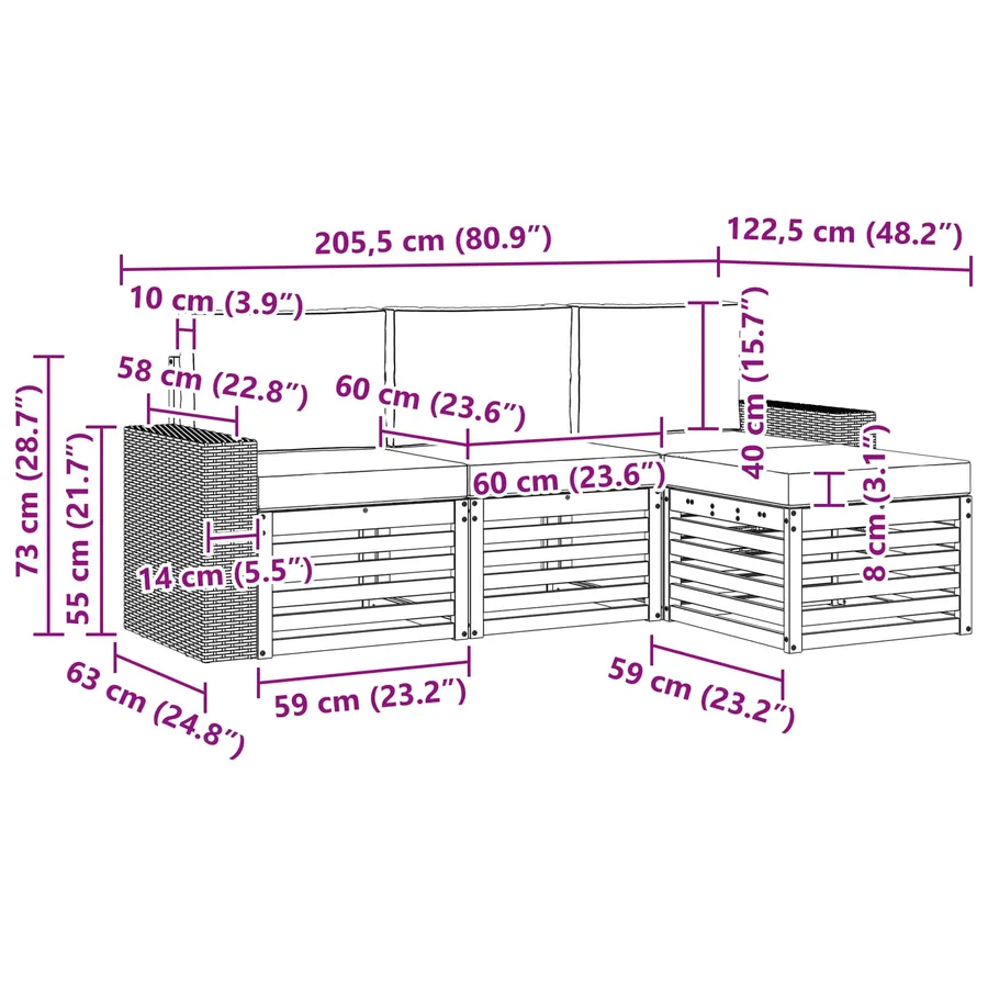 Ensemble de canapés d'extérieur 4 pcs Naturel et Crème - 6