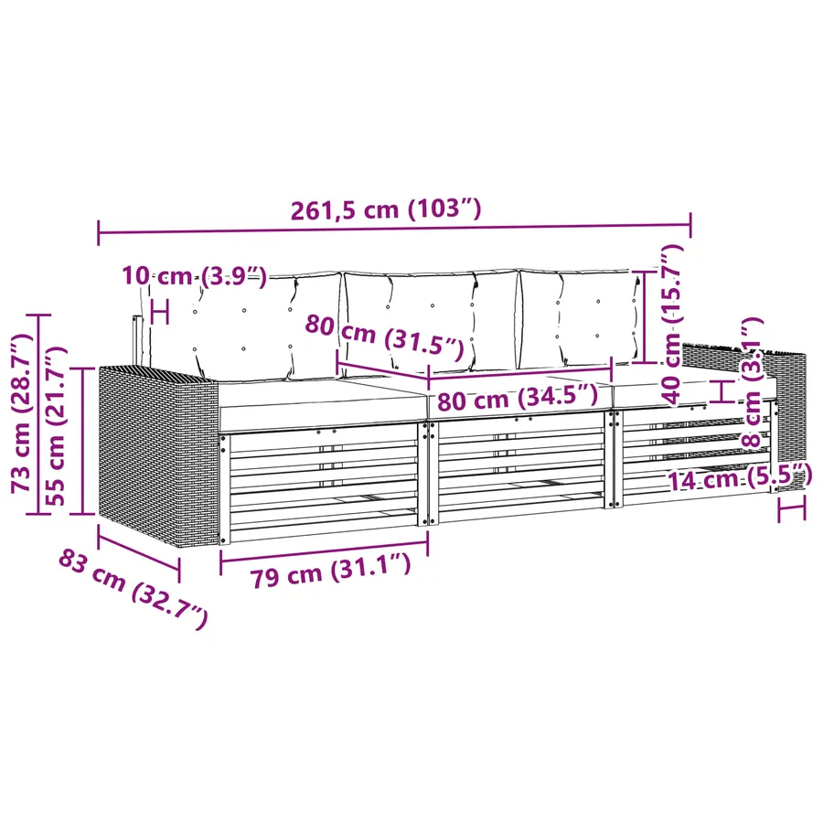 Ensemble de canapés d'extérieur 3 pcs Naturel et gris clair - 6