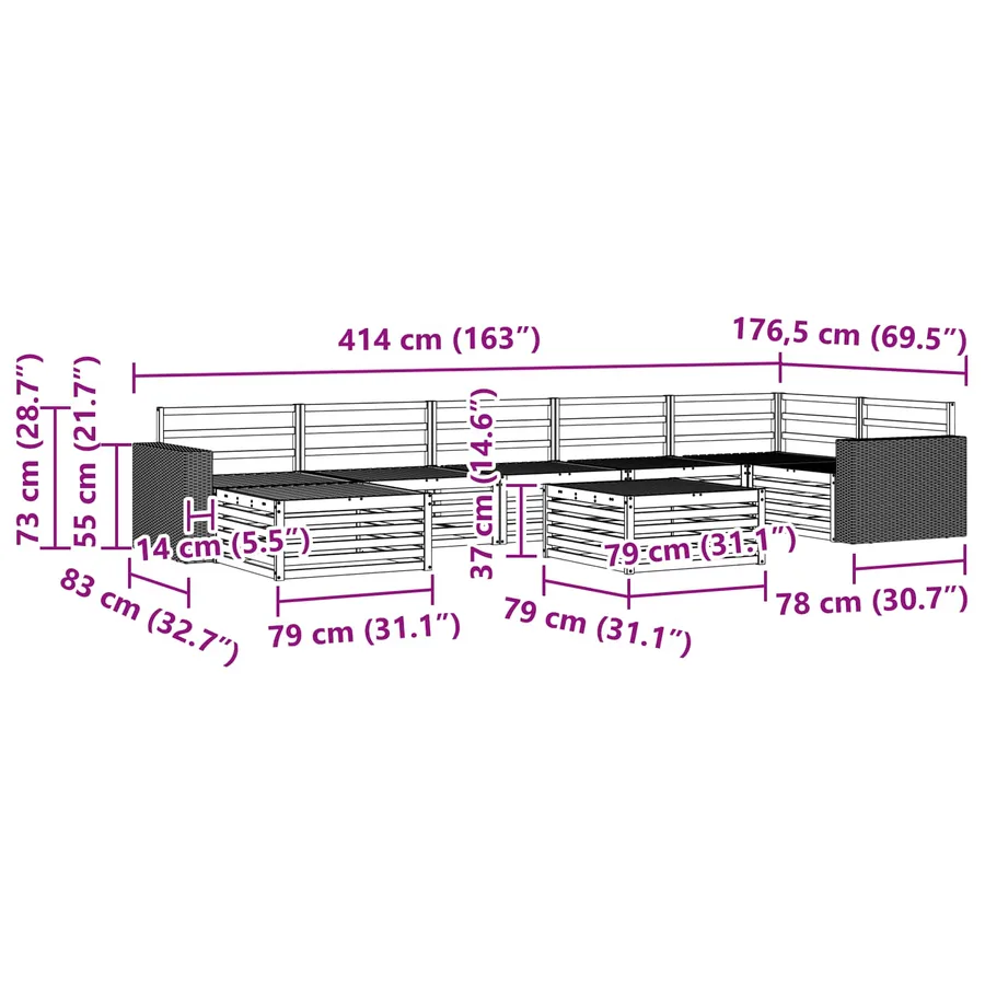Ensemble de canapés d'extérieur 8 pcs Naturel - 10