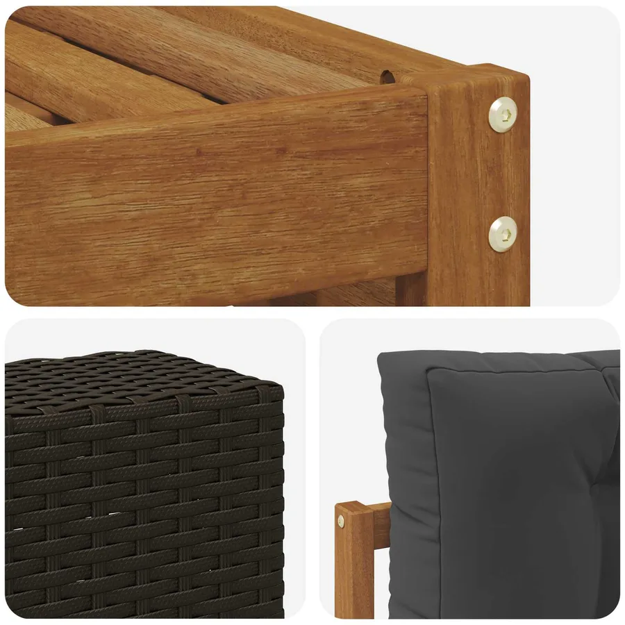 Ensembles de canapés avec coussin 6 pcs Bois d'Acacia Massif - 5