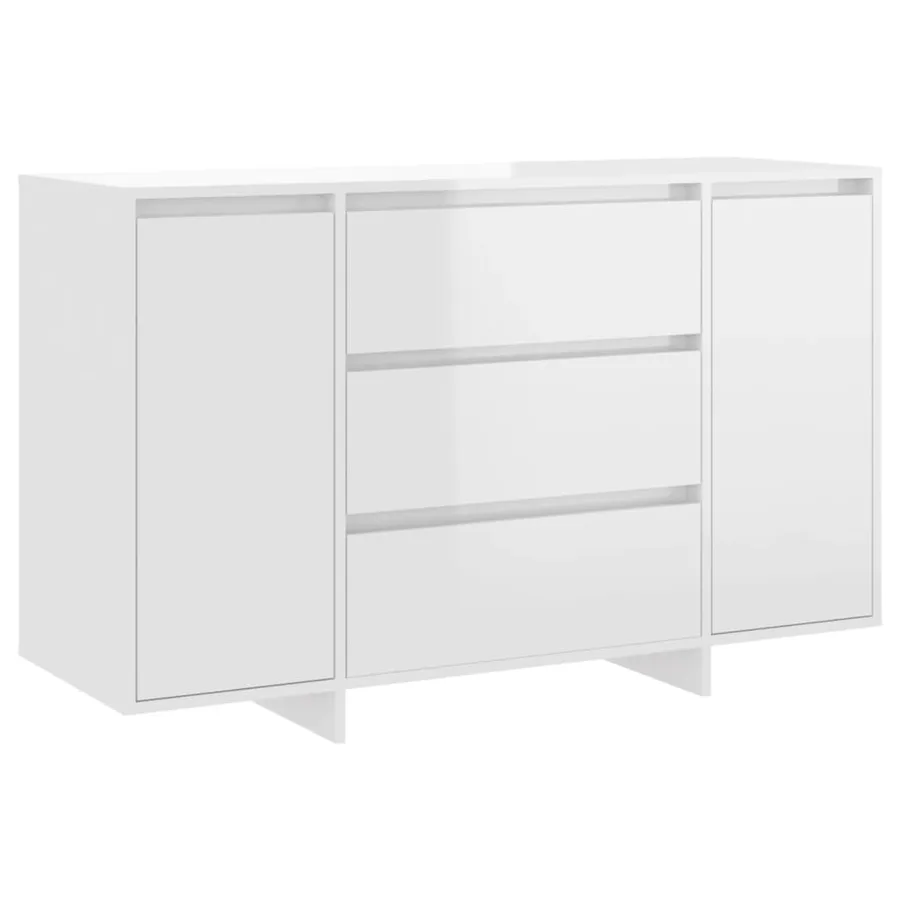 Buffet et 3 tiroirs Blanc brillant 120x41x75 cm Bois ingénierie - 2
