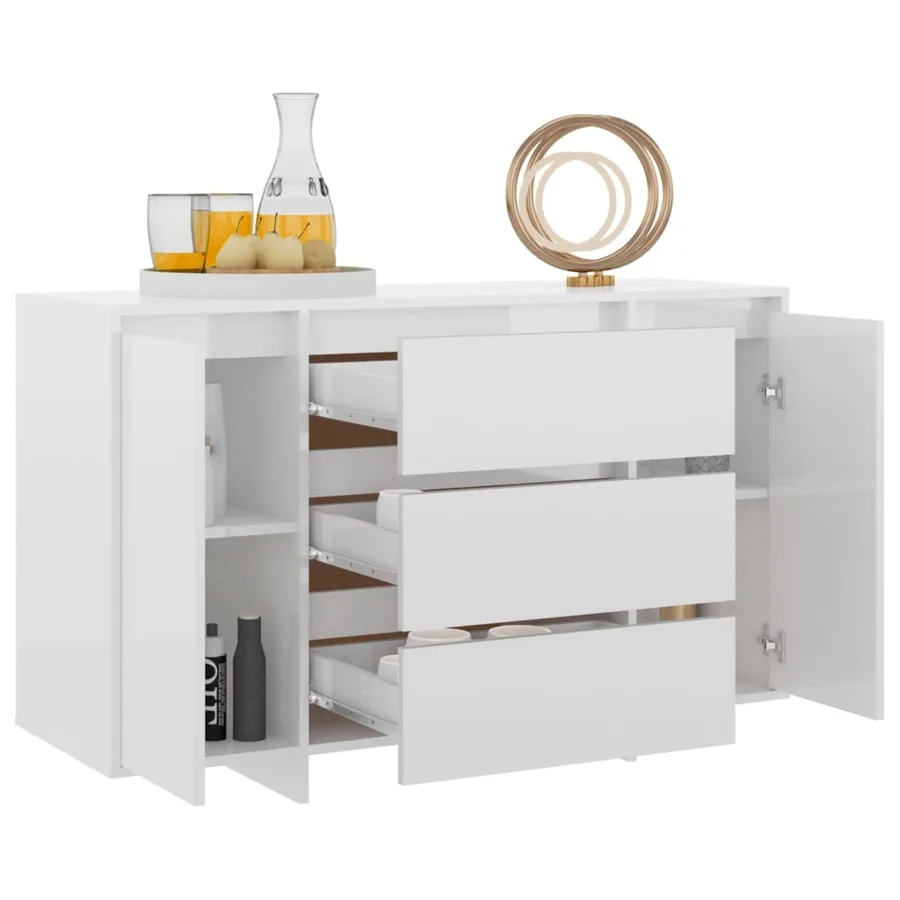 Buffet et 3 tiroirs Blanc brillant 120x41x75 cm Bois ingénierie - 3