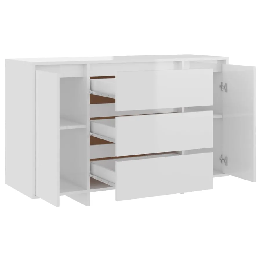 Buffet et 3 tiroirs Blanc brillant 120x41x75 cm Bois ingénierie - 7