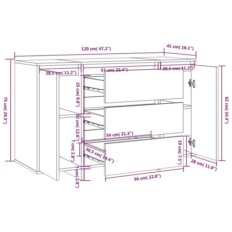 Buffet et 3 tiroirs Blanc brillant 120x41x75 cm Bois ingénierie - 8