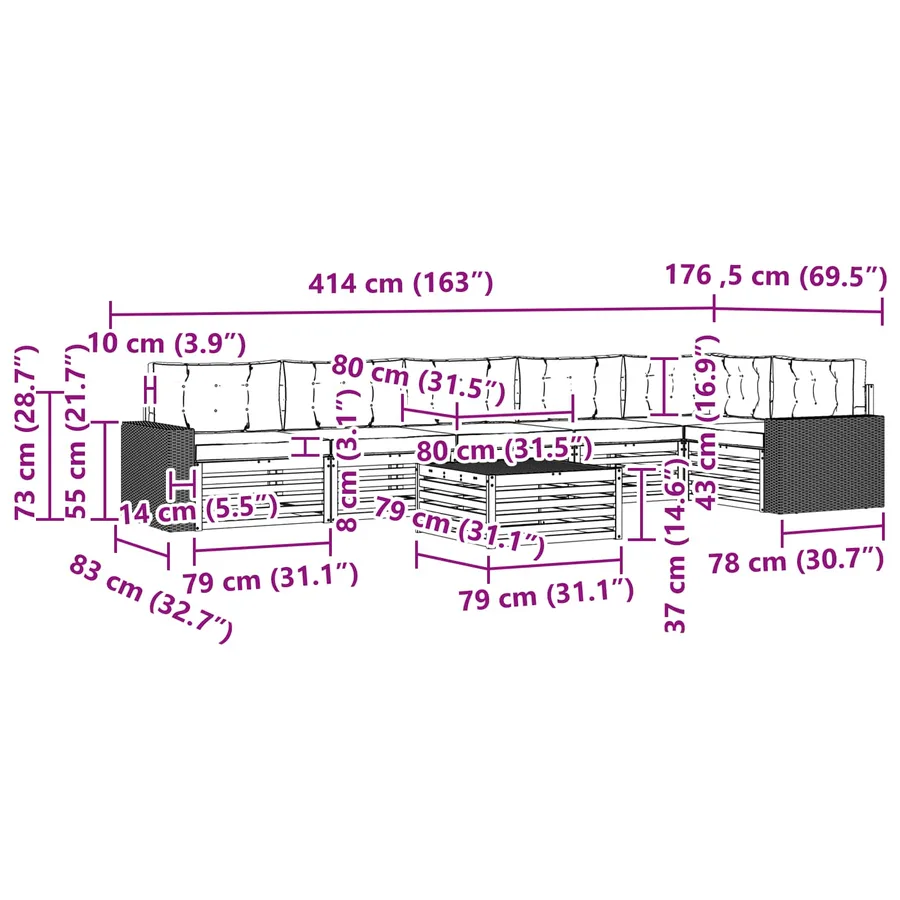 Ensemble de canapés d'extérieur 7 pcs Naturel et gris clair - 8