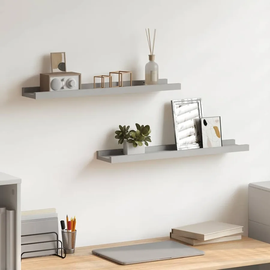 Étagères à rebord pour cadre photo 2 pcs Gris 60x9x3 cm MDF