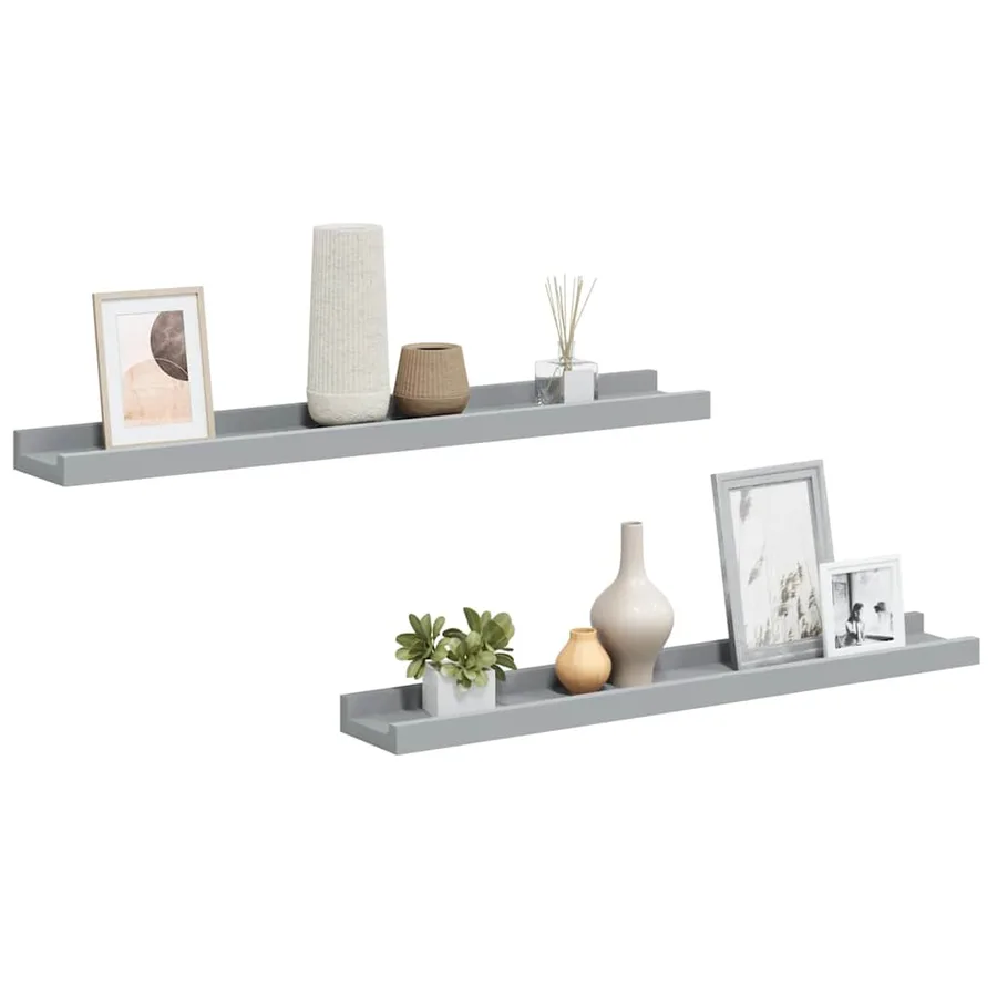 Étagères à rebord pour cadre photo 2 pcs Gris 60x9x3 cm MDF - 2