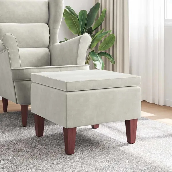 Tabouret avec pieds en bois Crème Velours