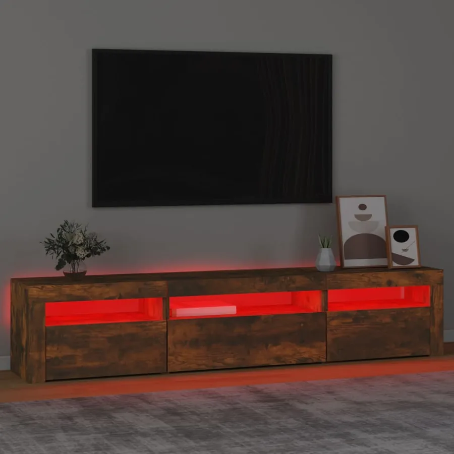 Meuble TV avec lumières LED Chêne fumé 195x35x40 cm - 5