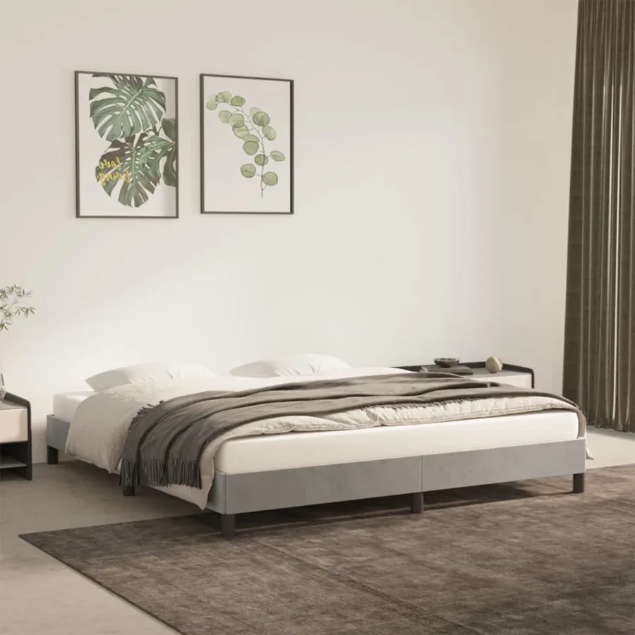 Cadre de lit sans matelas gris clair 180x200 cm velours