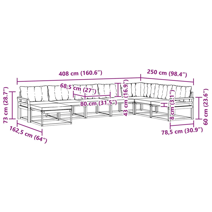 Ensemble de canapés d'extérieur 8 pcs Blanc et noir - 8