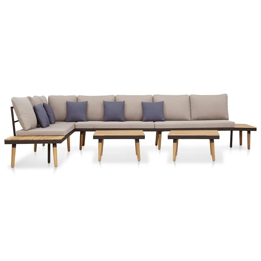 Salon de jardin 7 places avec coussins Acacia solide Marron - 3