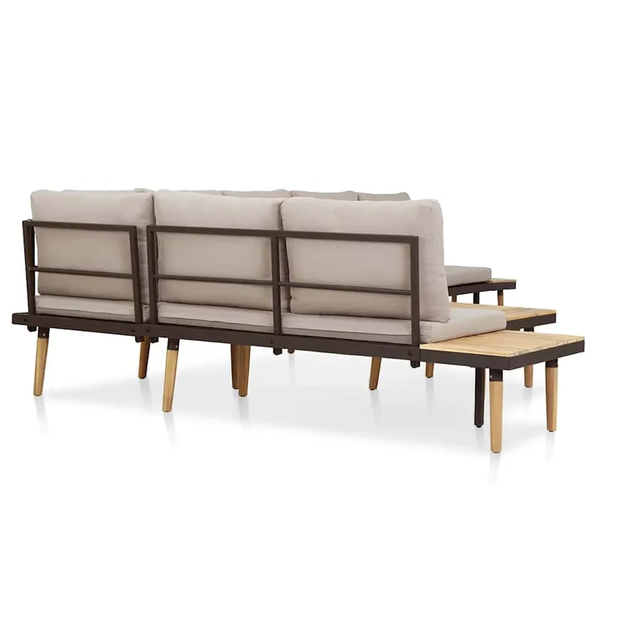 Salon de jardin 7 places avec coussins Acacia solide Marron - 5