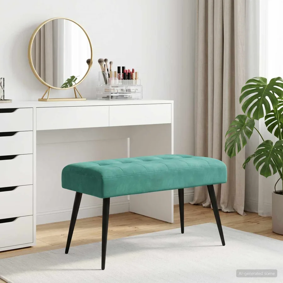 Banc avec capitonnage bouton Turquoise 80 x 40 x 46 cm Velours - 3