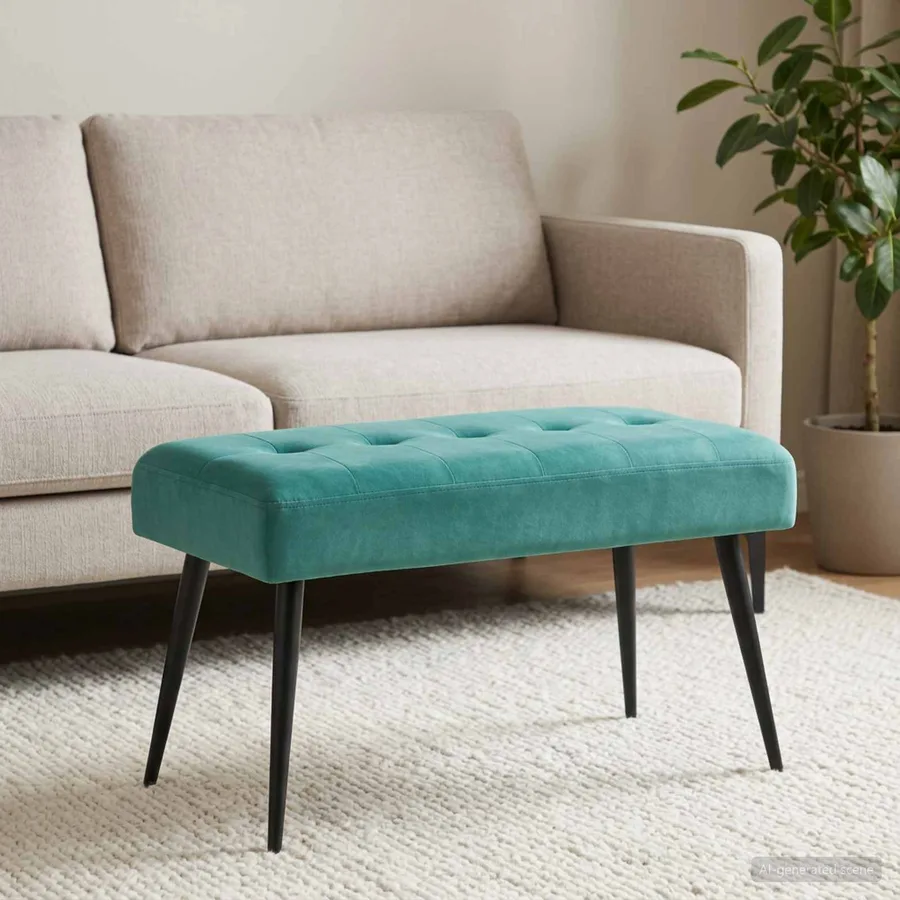 Banc avec capitonnage bouton Turquoise 80 x 40 x 46 cm Velours - 4