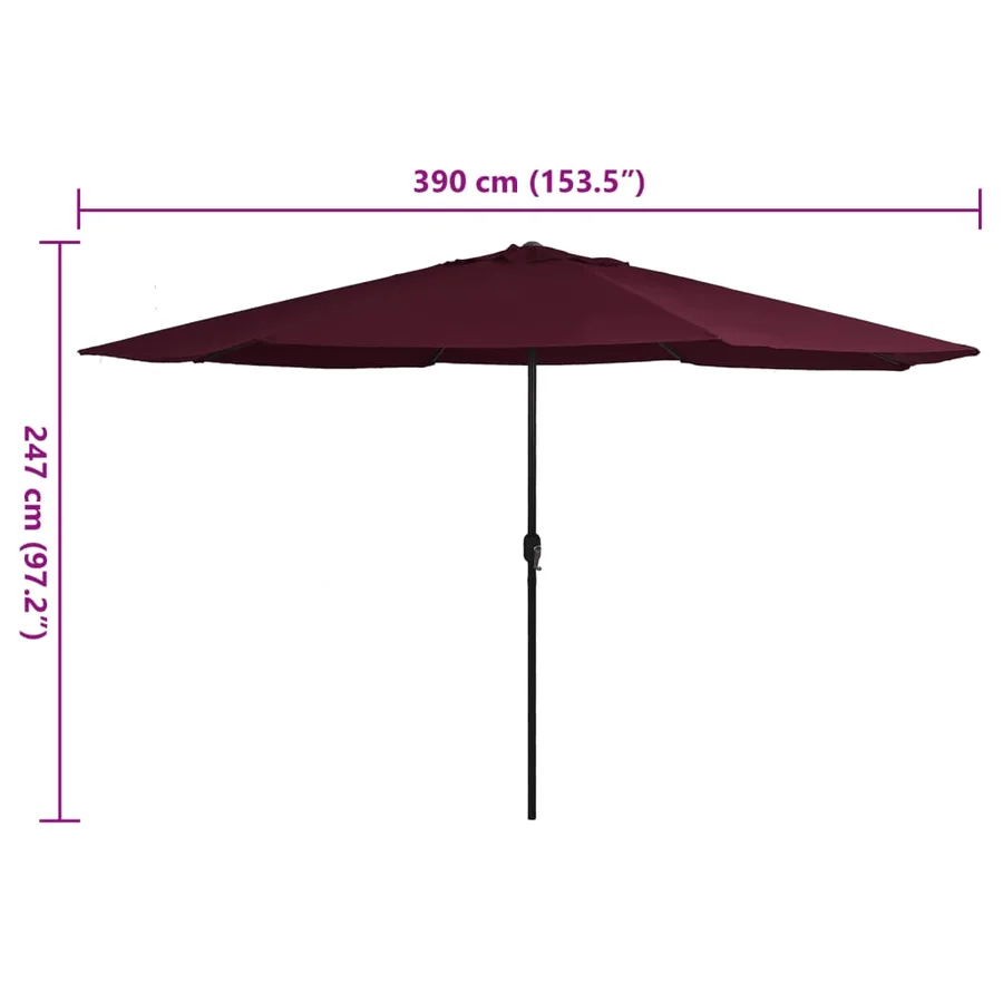 Parasol de jardin avec mât en métal 390 cm rouge bordeaux - 6