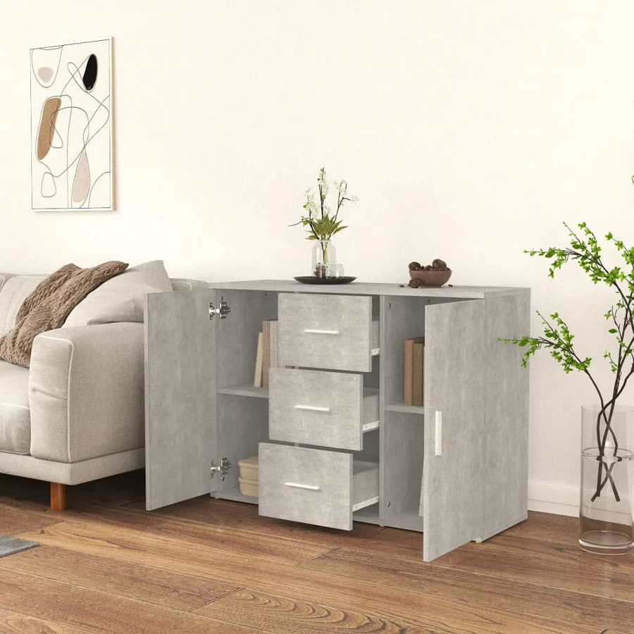 Buffet Gris béton 91x29,5x65 cm Bois d'ingénierie - 3
