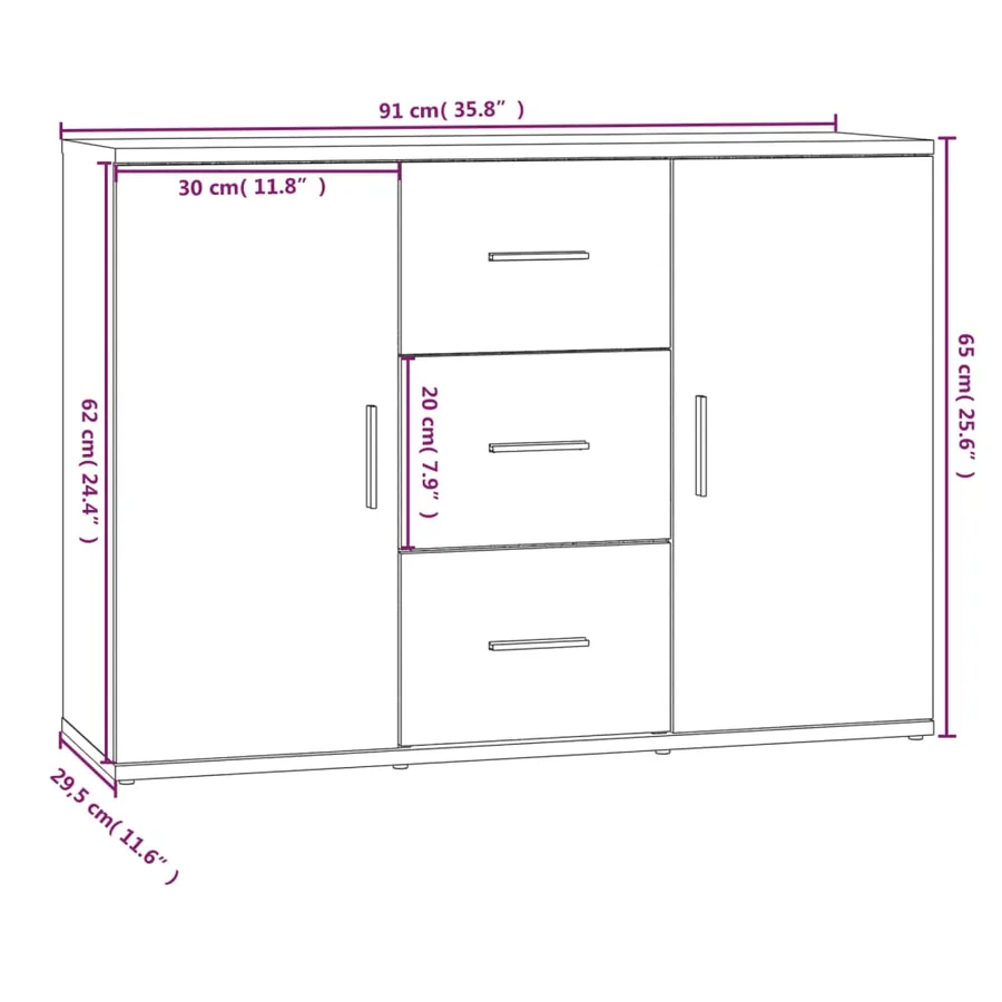 Buffet Gris béton 91x29,5x65 cm Bois d'ingénierie - 9