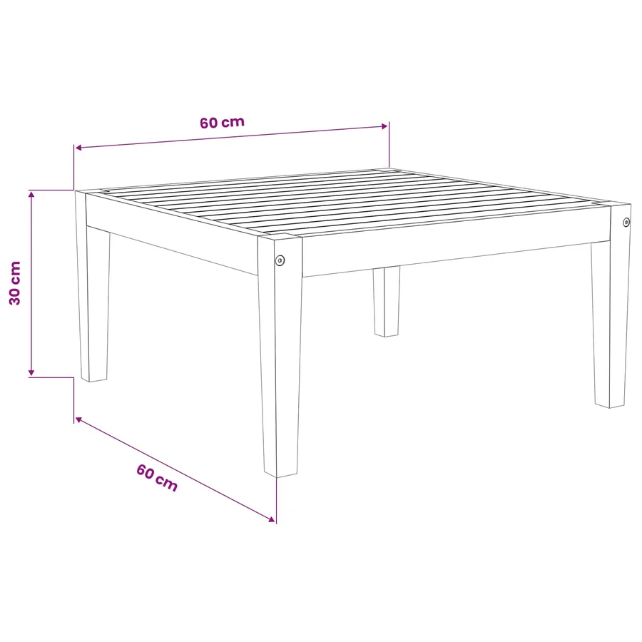 Table de Jardin Bois d'Acacia Massif Naturel 60 x 60 x 30 cm - 6