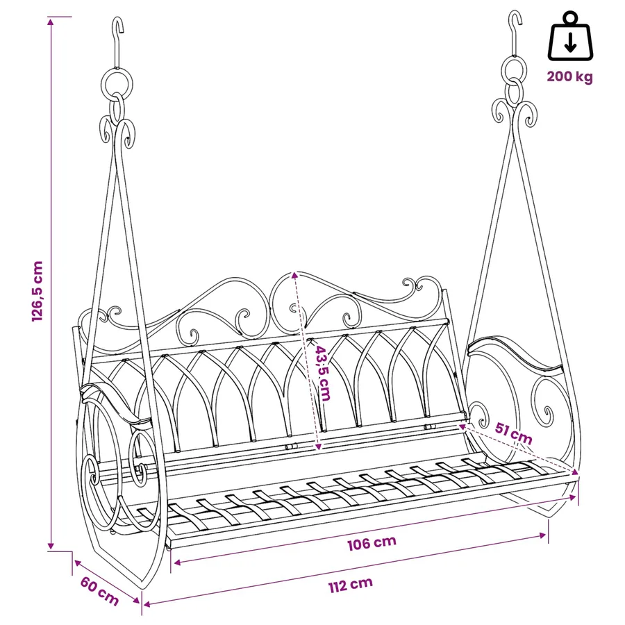 Banc Balançoire Acier 112 x 60 x 126,5 cm Marron ancien - 7