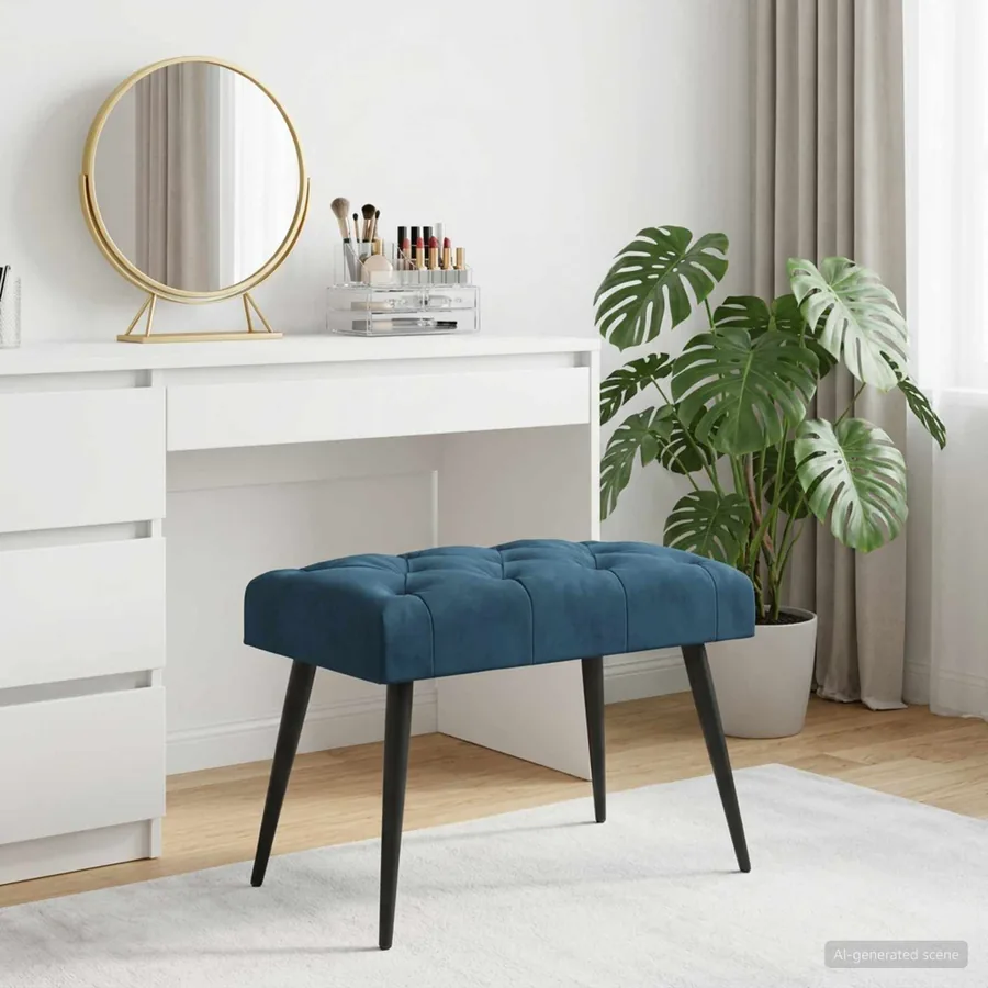 Banc avec capitonnage bouton Bleu 60 x 40 x 45 cm Velours