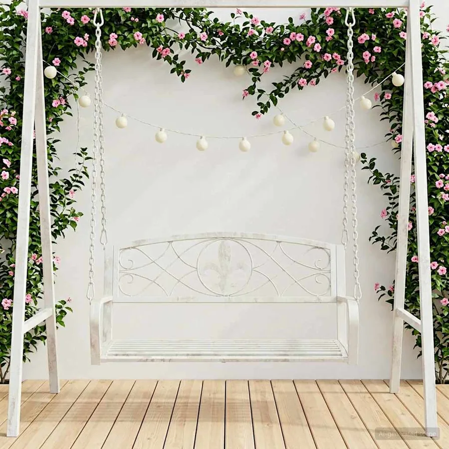 Banc Balançoire Acier 110,5 x 59 x 55 cm Blanc antique