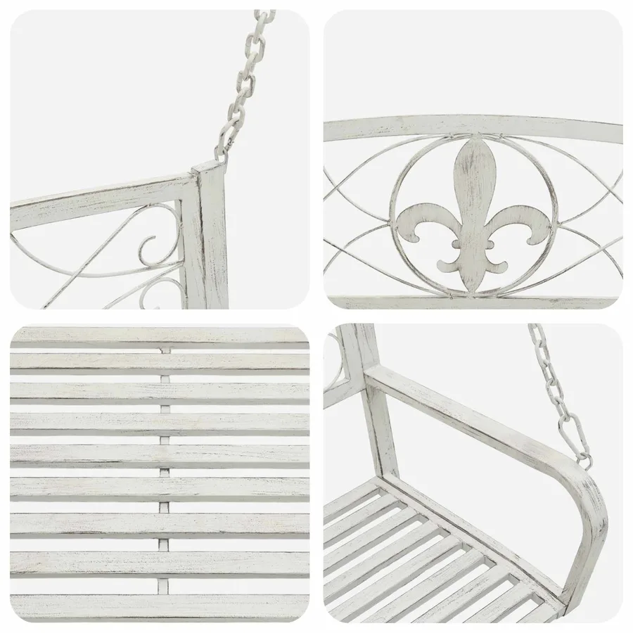 Banc Balançoire Acier 110,5 x 59 x 55 cm Blanc antique - 6