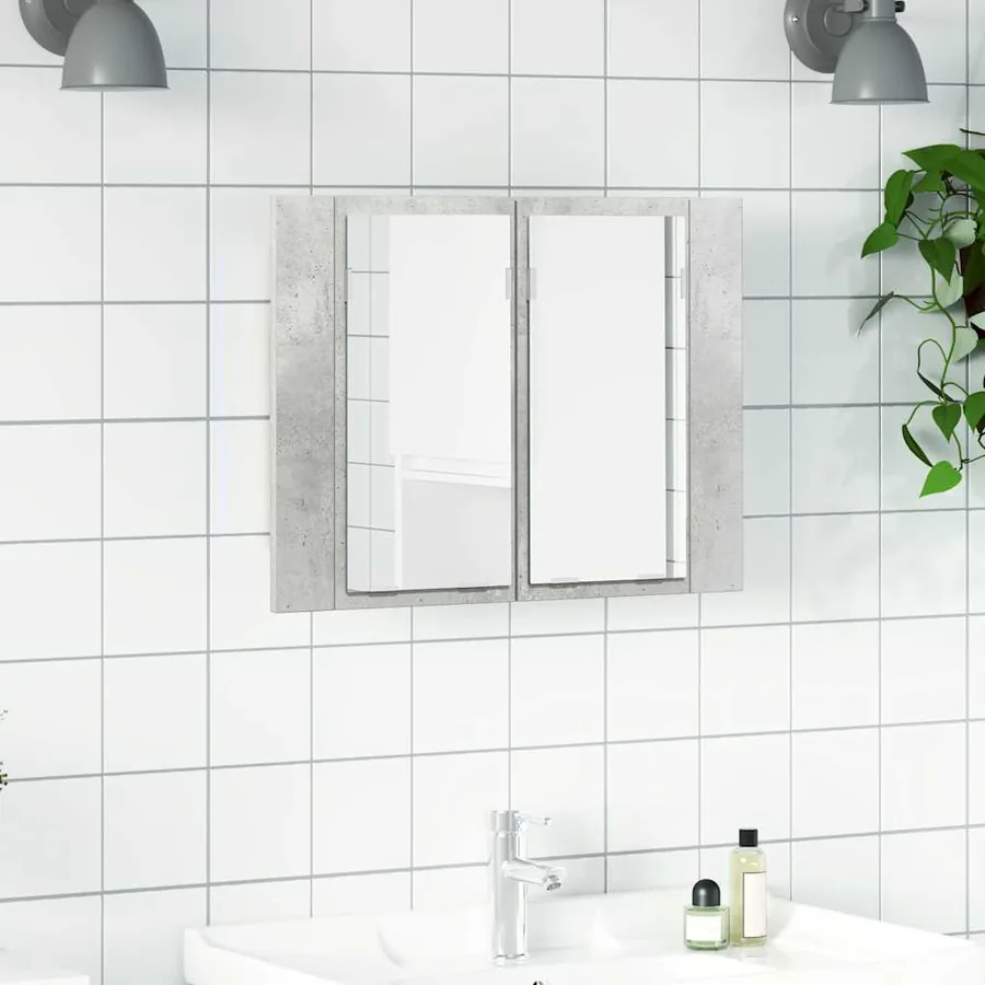 Armoire de salle de bain à miroir LED Gris béton Acrylique