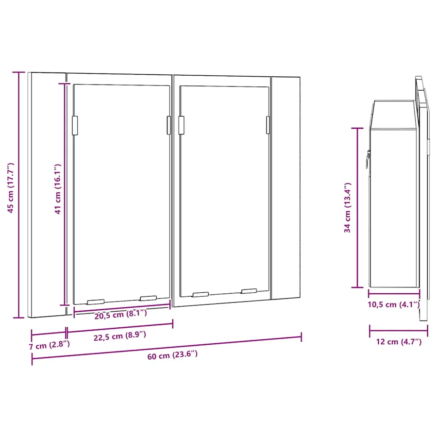 Armoire de salle de bain à miroir LED Gris béton Acrylique - 17