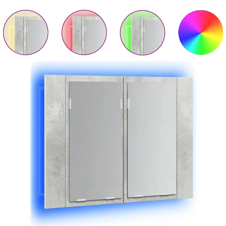 Armoire de salle de bain à miroir LED Gris béton Acrylique - 2