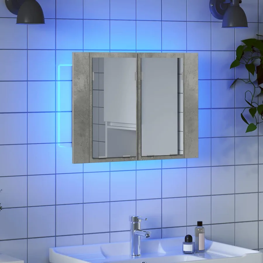 Armoire de salle de bain à miroir LED Gris béton Acrylique - 3