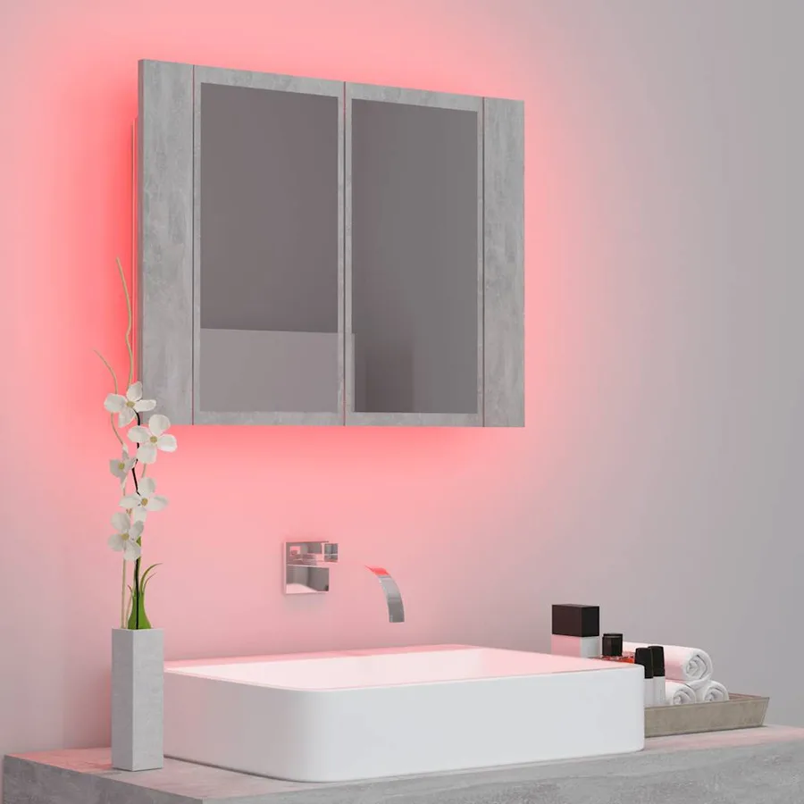 Armoire de salle de bain à miroir LED Gris béton Acrylique - 4