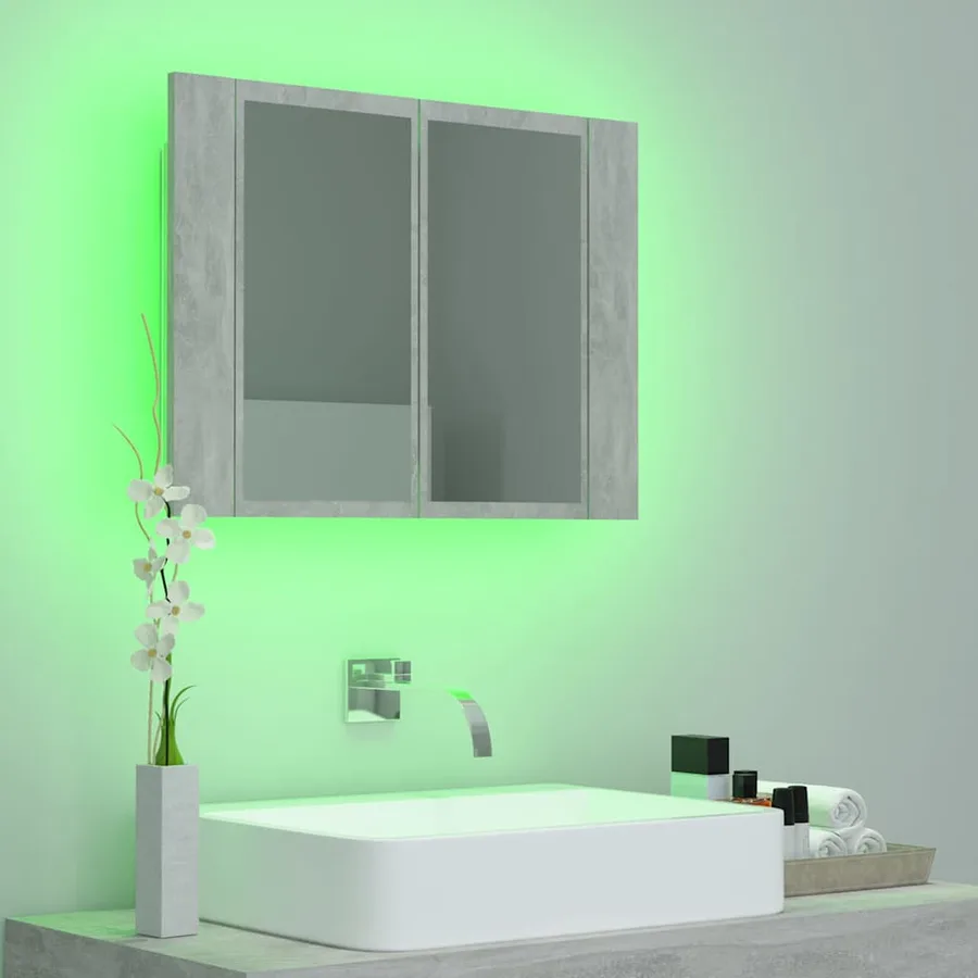 Armoire de salle de bain à miroir LED Gris béton Acrylique - 5