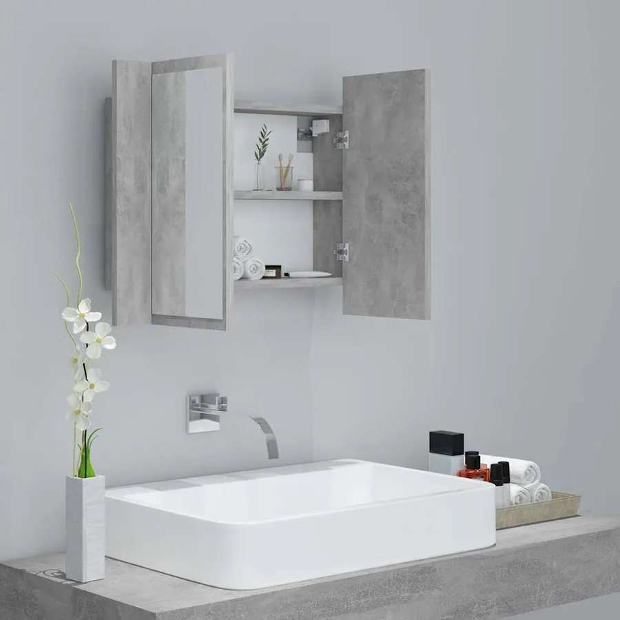 Armoire de salle de bain à miroir LED Gris béton Acrylique - 6