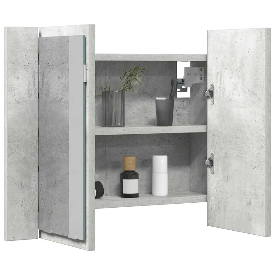 Armoire de salle de bain à miroir LED Gris béton Acrylique - 7