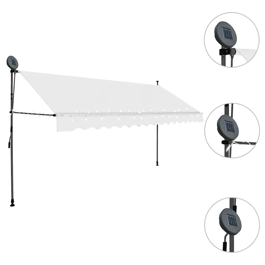 Auvent manuel rétractable avec LED 400 cm Crème - 3