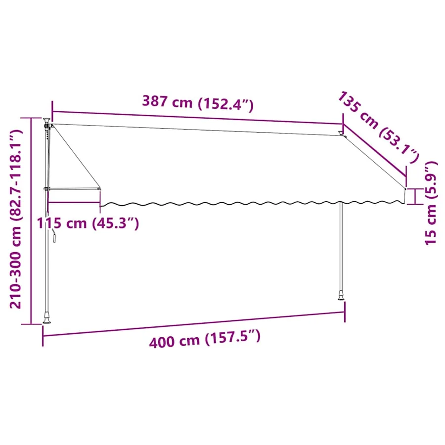 Auvent manuel rétractable avec LED 400 cm Crème - 8