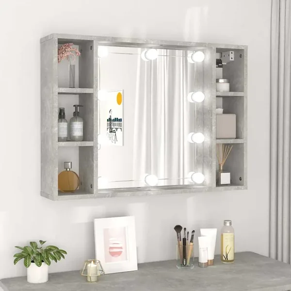 Armoire à miroir avec LED Gris béton 76x15x55 cm