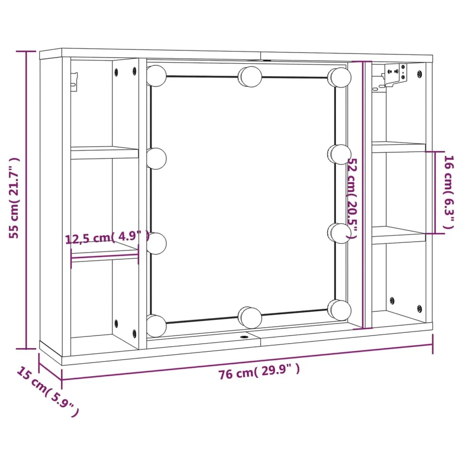 Armoire à miroir avec LED Gris béton 76x15x55 cm - 16